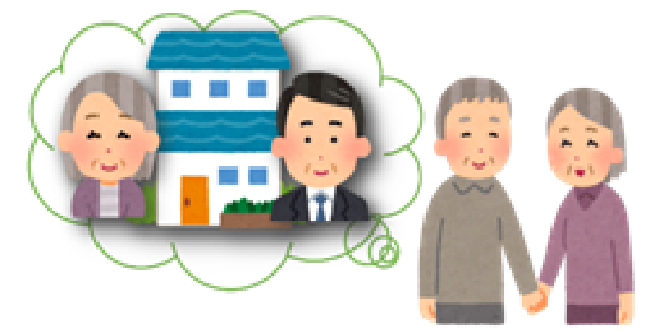 配偶者居住権によって、自分亡き後の相続手続を考える夫と、妻、ゆくゆくは自宅を相続する息子のイラスト。